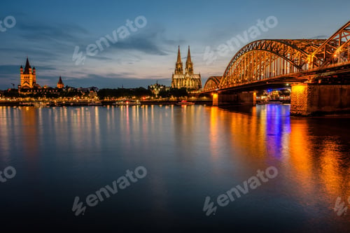 Preview: Cologne Cathedral and Hohenzollern Bridge at night, Germany
