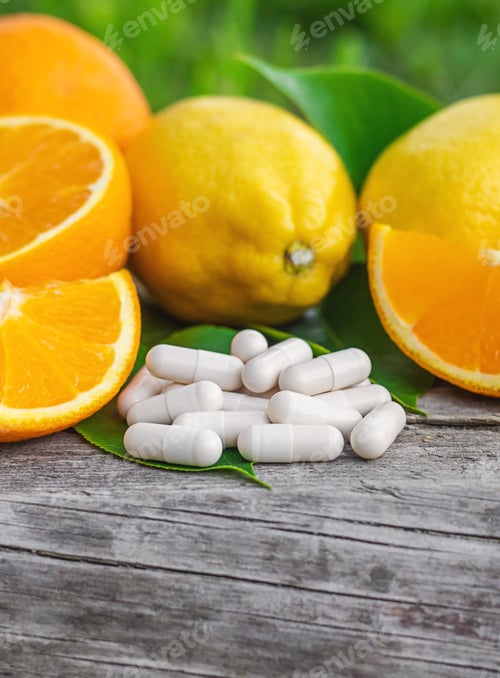 Preview: vitamin c and citrus. Selective focus.