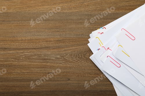 Preview: Concept of different office accessories - paper with clip