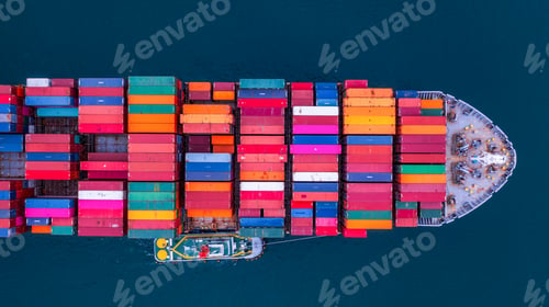 Preview: Aerial view container cargo ship sea freight shipping, Global business industry import export.