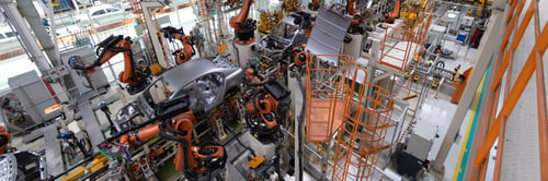 Preview: welding of car body. Automotive production line. long format. Wide frame