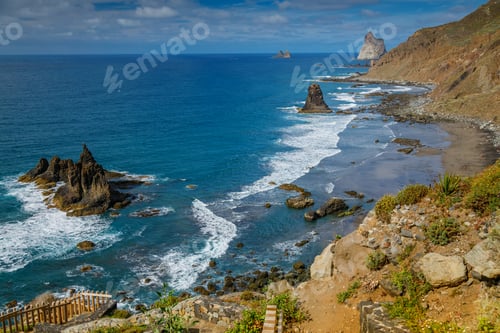 Preview: Breathtaking view of a rugged coastline of Playa Benijo in Tenerife