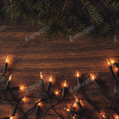 Preview: Christmas lights and branches of spruce