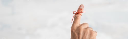 Preview: panoramic shot of senior man with alzheimers disease string human finger reminder