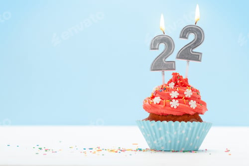 Preview: Birthday cupcake with burning candles