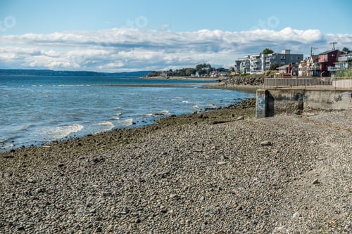 Preview: A View Of The Shoreline With Homes And Water In West Seattle, Washington.