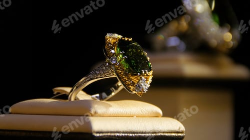 Preview: Jewelry with emeralds and diamond. Gemstones. Gold ring with emerald