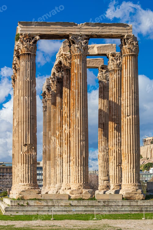 Preview: Vertical shot of the ancient Temple of Olympian Zeus located in Athens, Greece