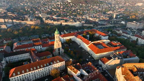 Preview: Aerial view of Budapest city skyline. Church of Mary Magdalene of Buda, Hungary