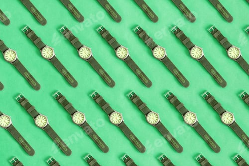 Preview: Top view of pattern Men's accessories with green sports watches