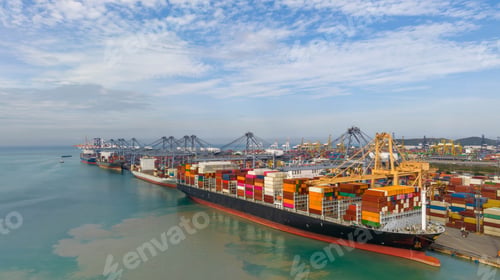 Preview: Aerial view container cargo ship maritime freight shipping by container cargo ship, Global business.