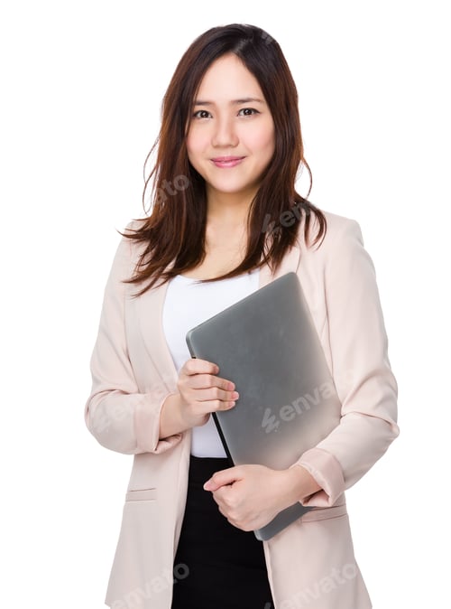 Preview: Young Businesswoman hold with laptop computer