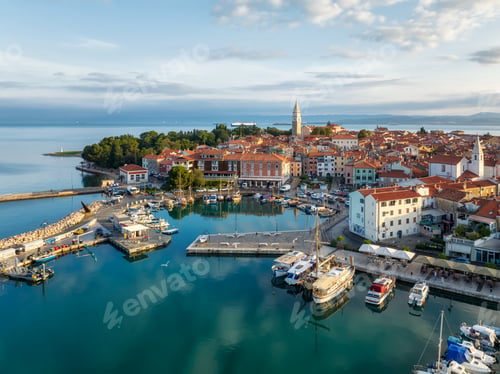 Preview: Aerial panoramic view of picturesque Izola in Slovenia