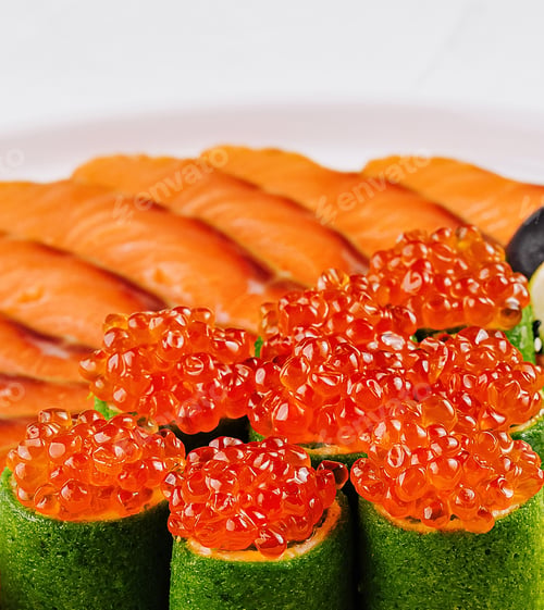 Preview: Gourmet smoked fish platter with caviar and olives