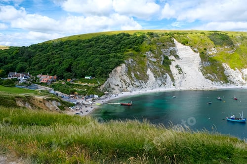 Preview: Lulworth Cove and beach view in Dorset, UK