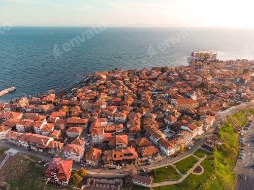 Preview: Aerial view of Nesebar, ancient city on the Black Sea coast of Bulgaria.