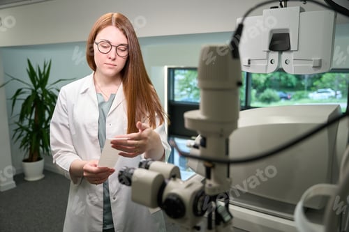 Preview: Ophthalmologist in a medical gown at the workplace