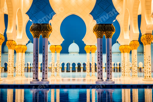 Preview: 55033,Ornate tiled arches of Grand Mosque, Abu Dhabi, United Arab Emirates