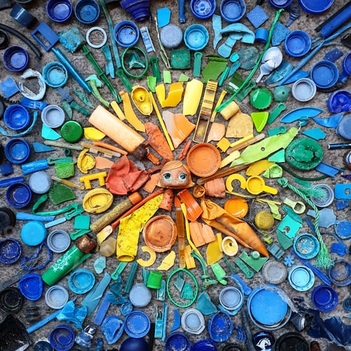 Preview: beach art made with unaltered plastic pollution found and collected from the beach