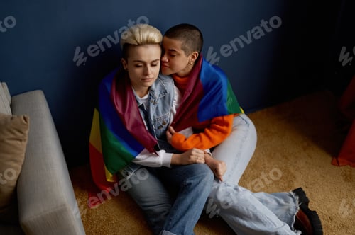Preview: Romantic lesbian couple enjoying calm and happiness moments together