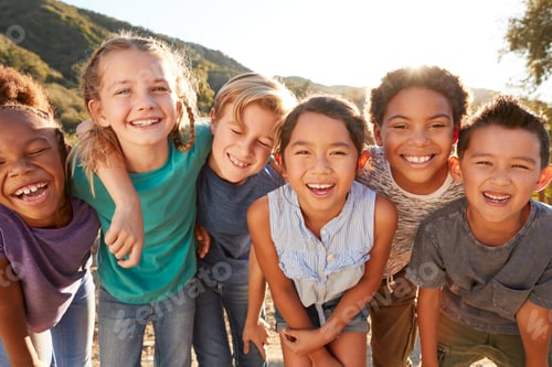 Preview: Portrait Of Multi-Cultural Children Hanging Out With Friends In Countryside Together