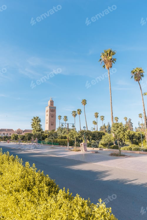 Preview: Koutoubia Mosque, Marrakech, Morocco during a bright sunny day