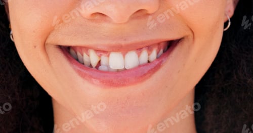 Preview: Happy, smile and face closeup of woman in city with confidence, pride and joy outdoors for dental w