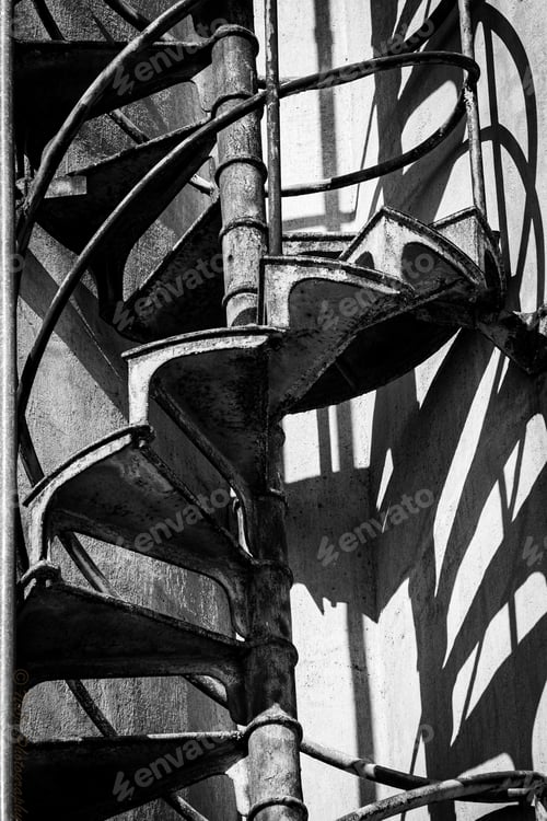 Preview: Grayscale shot of old and metal stairs