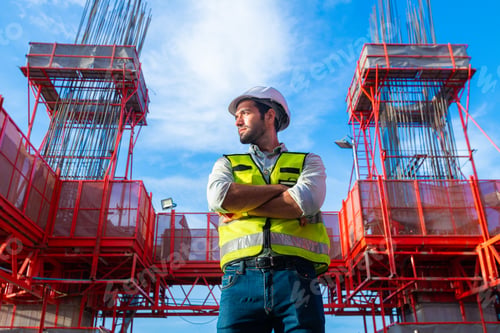 Preview: Portrait of an engineer designing a concrete floor and column structure for a shopping center.