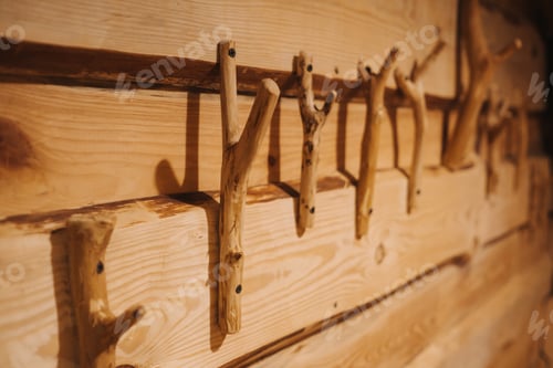 Preview: Wooden Coat Rack on a Wooden Wall