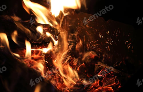 Preview: Firewood Burn In The Brazier Brightly At Night
