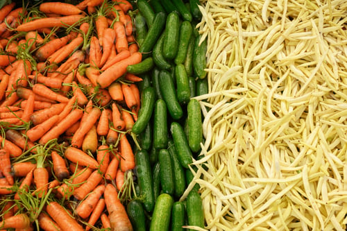 Preview: Fresh carrot, cucumber, bean as background. Local vegetables.