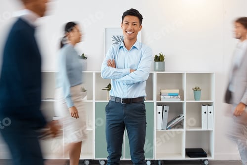 Preview: Business, corporate worker and happy asian manager with smile in accounting audit company office. P
