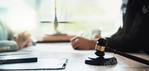 Preview: Meeting, lawyers and hands of business people with gavel for legal consultation, contract and discu
