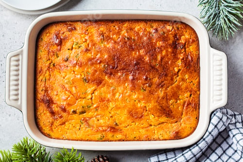 Preview: Baked cheddar cornbread. Festive Christmas dish.