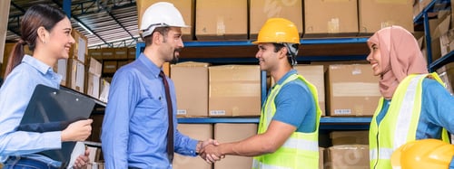 Preview: Banner Group of Diversity warehouse worker hand shaking when success the agreement