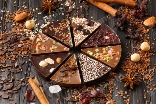 Vorschau: Schokoladenpizza dran? hölzerner Hintergrund