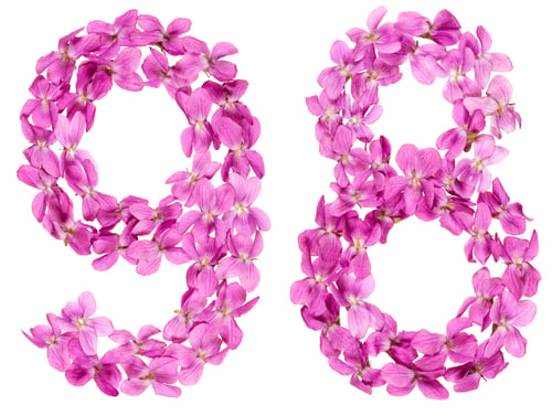 Preview: Arabic numeral 98, ninety eight, from flowers of viola, isolated on white background