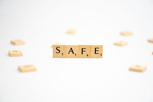 Preview: SAFE word written on white background. SAFE text on white