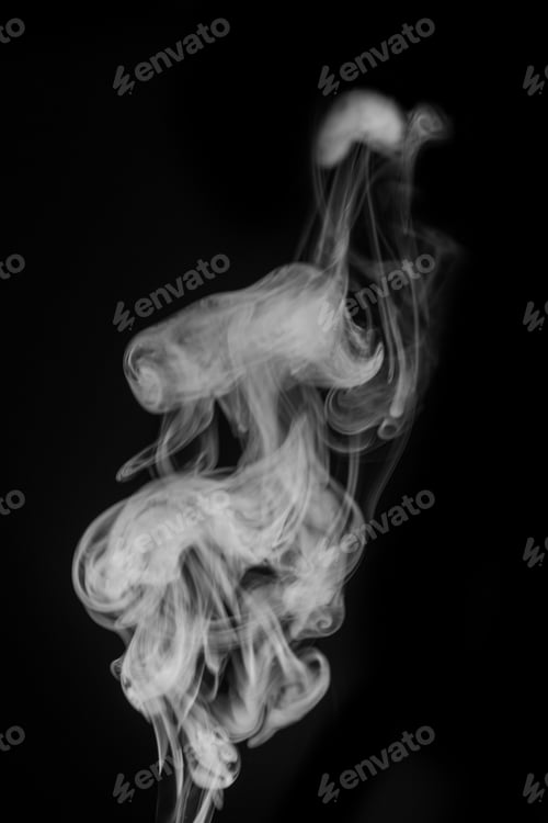 Preview: white hot curly steam smoke isolated on a black background. Create mystical Halloween photos