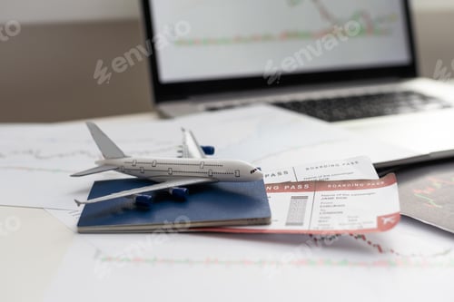 Preview: Airplane and money. Plane on the background of USA dollars. The cost of travel, air tickets and