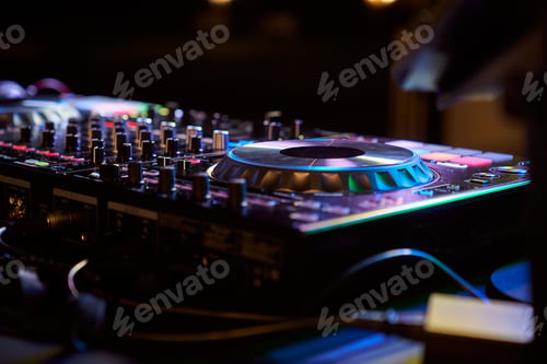 Preview: detail of Mixing table from where the dj plays the music to liven up a party