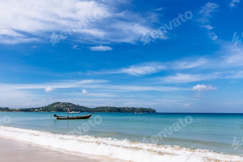 Preview: Longtail boat in the beautiful sea over clear sky. Thailand.