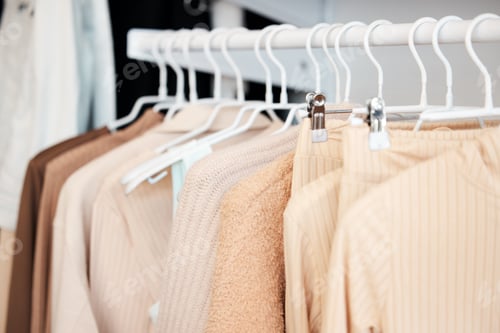 Preview: Weve got the latest. Shot of an empty clothing boutique with the latest clothing selection.