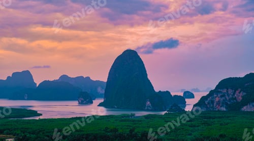 Preview: Sametnangshe, view of mountains in Phangnga bay with mangrove forest in andaman sea Thailand