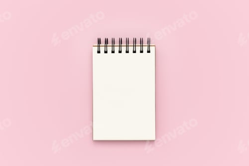 Preview: Blank notebook on pink background