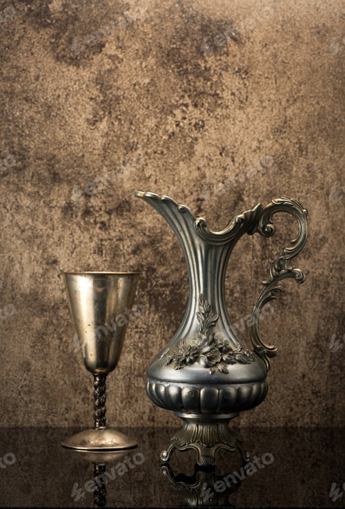 Preview: Still life with Ancient jug for wine and a silver goblet