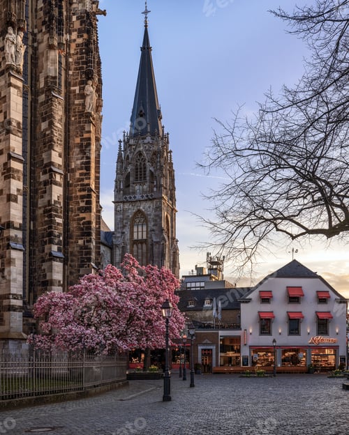 Preview: Beautiful Cathedral of Aachen at the Sunset, NRW, Germany.