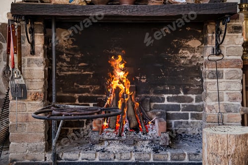 Preview: Fireplace with a burning fire, comfort and atmosphere.
