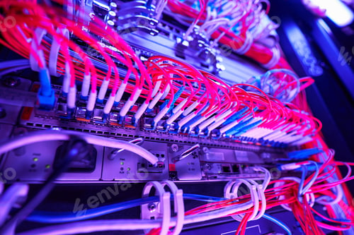 Preview: Cables in network server inside cabinet of data center
